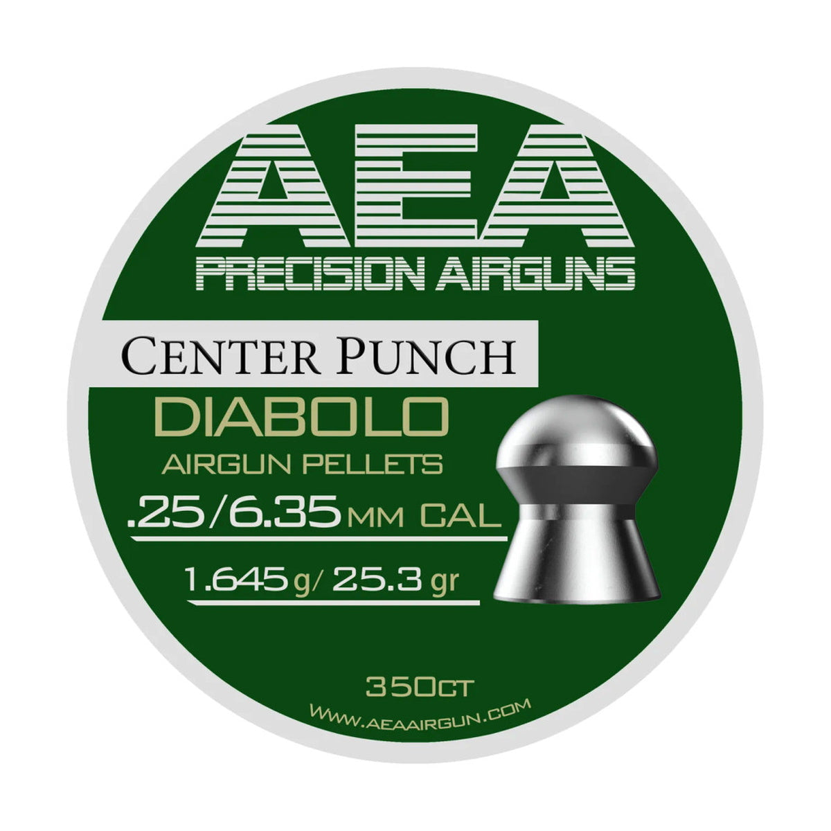 AEA Center Punch Diabolo Pellets 6.35mm / .25 Cal 25.3gr - 350ct