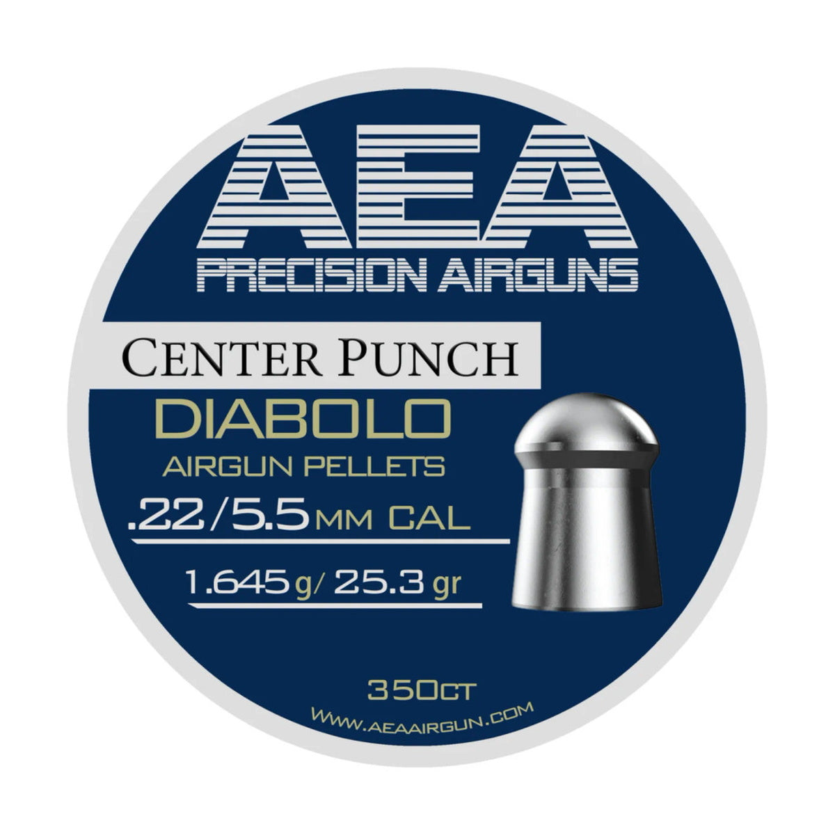 AEA Center Punch Diabolo Pellets 5.5mm / .22 Cal 25.3gr - 350ct