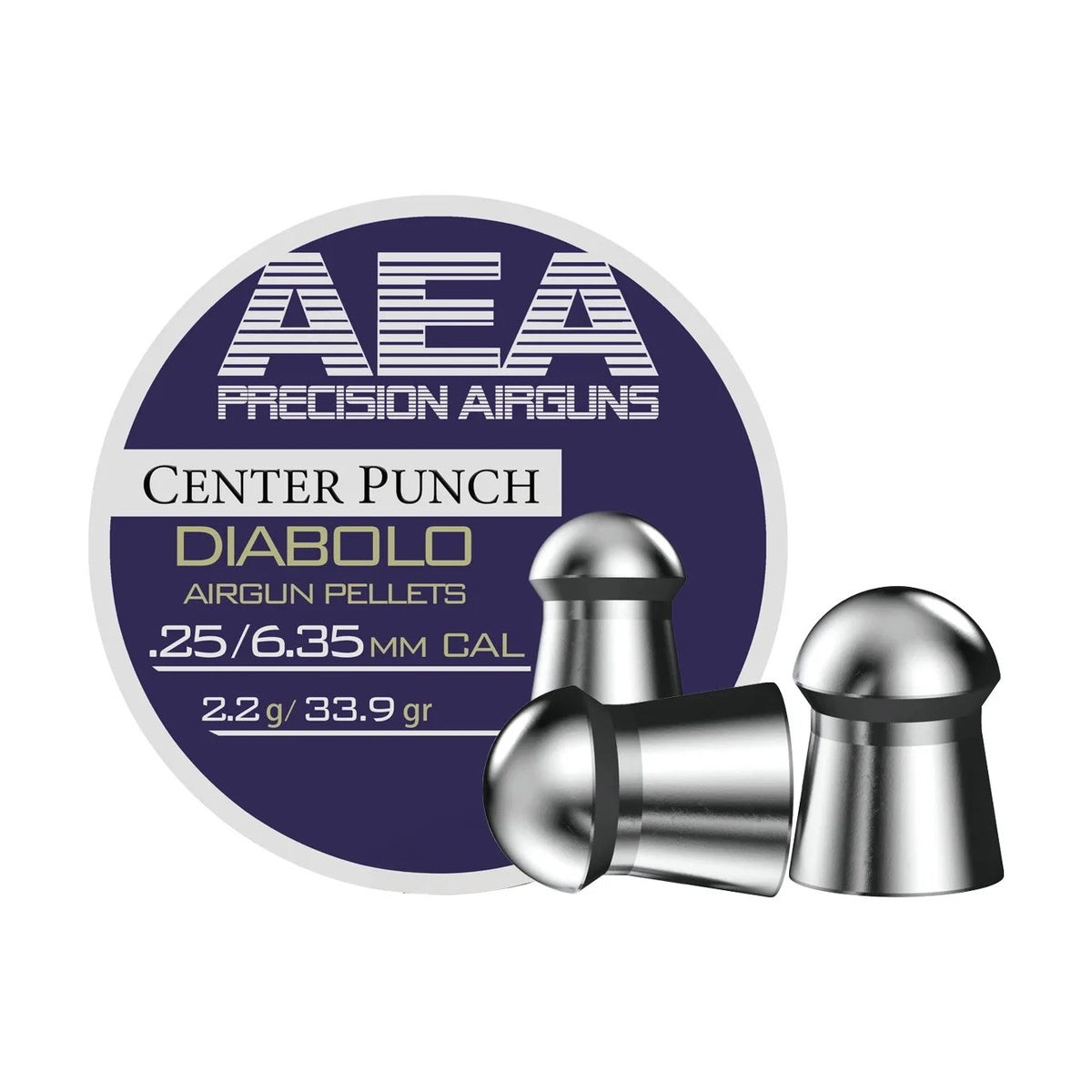 AEA Center Punch Diabolo Pellets 6.35mm / .25 Cal 33.9gr - 300ct